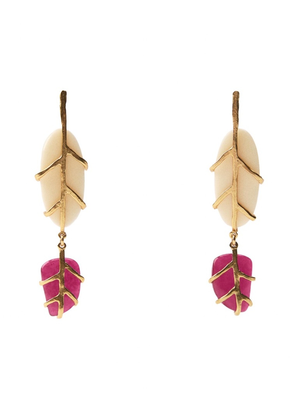Zara Cream and Fuchsia Leaf Drop Earrings